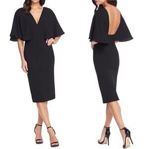 NWT DRESS THE POPULATION Black Louisa Flutter-Sleeve Cocktail Dress Size Small